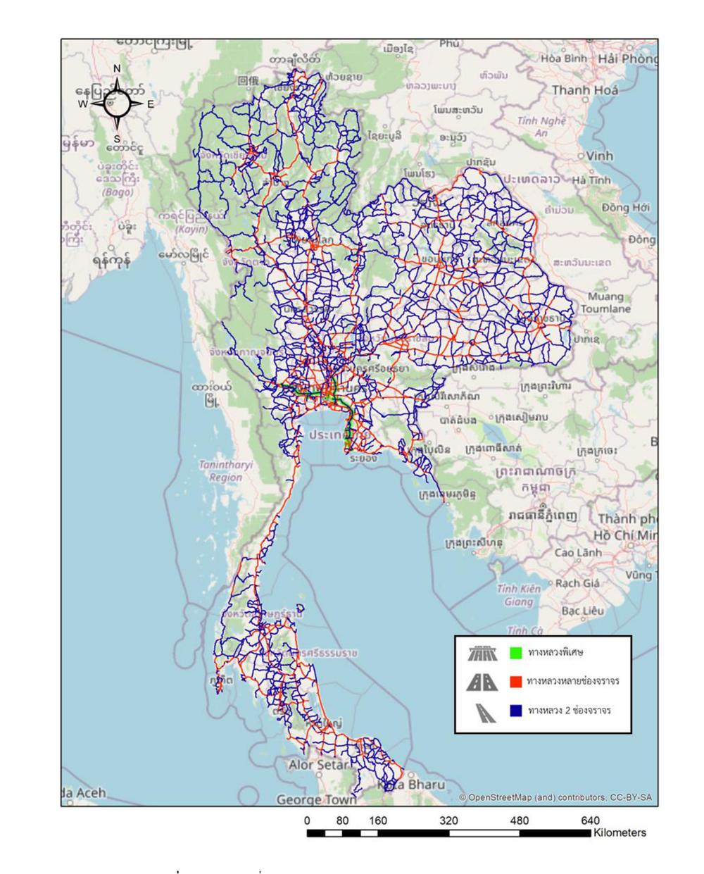 แผนที่โครงข่ายทางหลวงจำแนกตามประเภททางหลวง